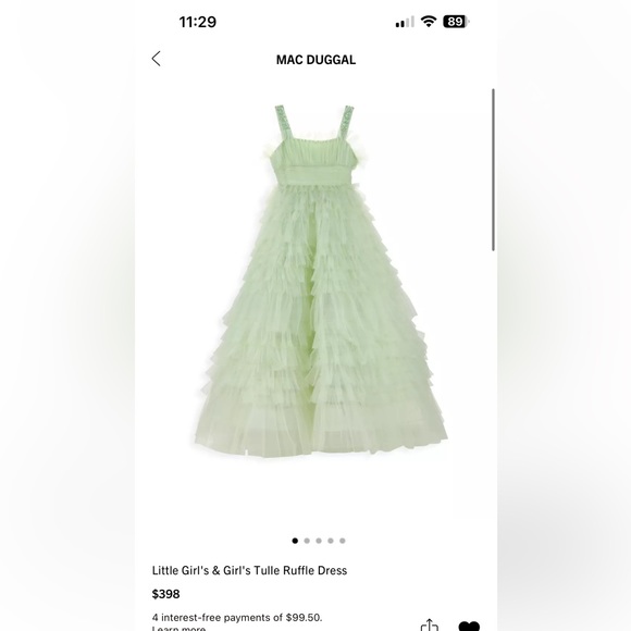 Mac Duggal Girls Tulle Ruffle Dress Green Size 8 - Picture 2 of 8
